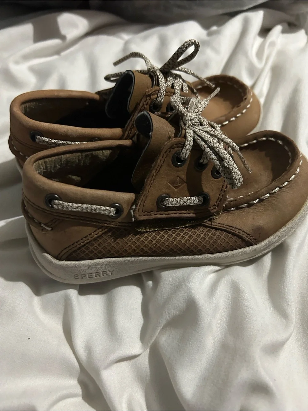 Sherry Kids Brown Boat Shoes with White Contrast Stitching